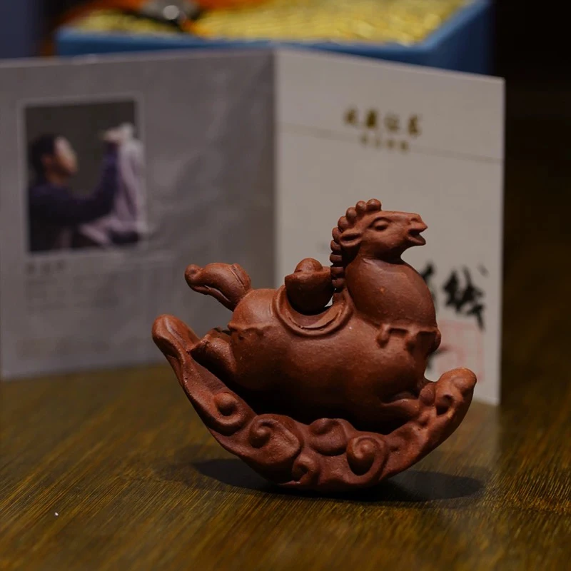 省大师章再守原矿紫砂《马上有钱》马踏祥云手工锻打茶宠高端摆件