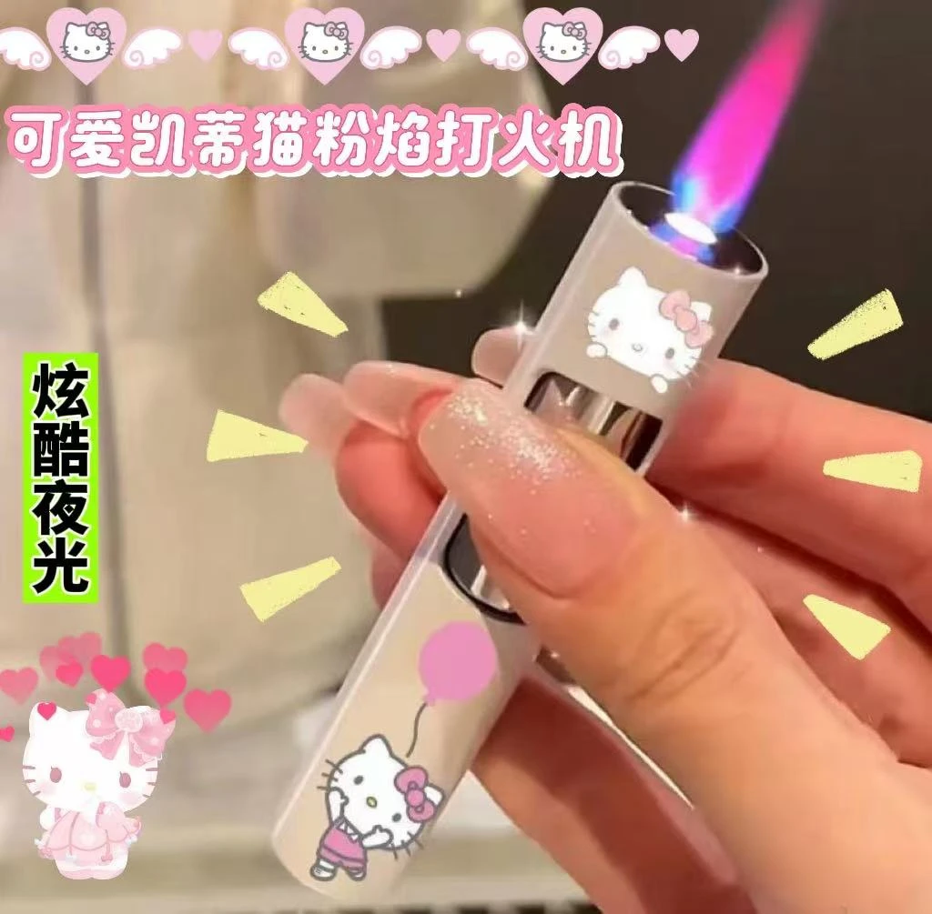 小巧圆形按压可爱防风打火机粉色火焰夜光渐变创意个性炫酷送礼物