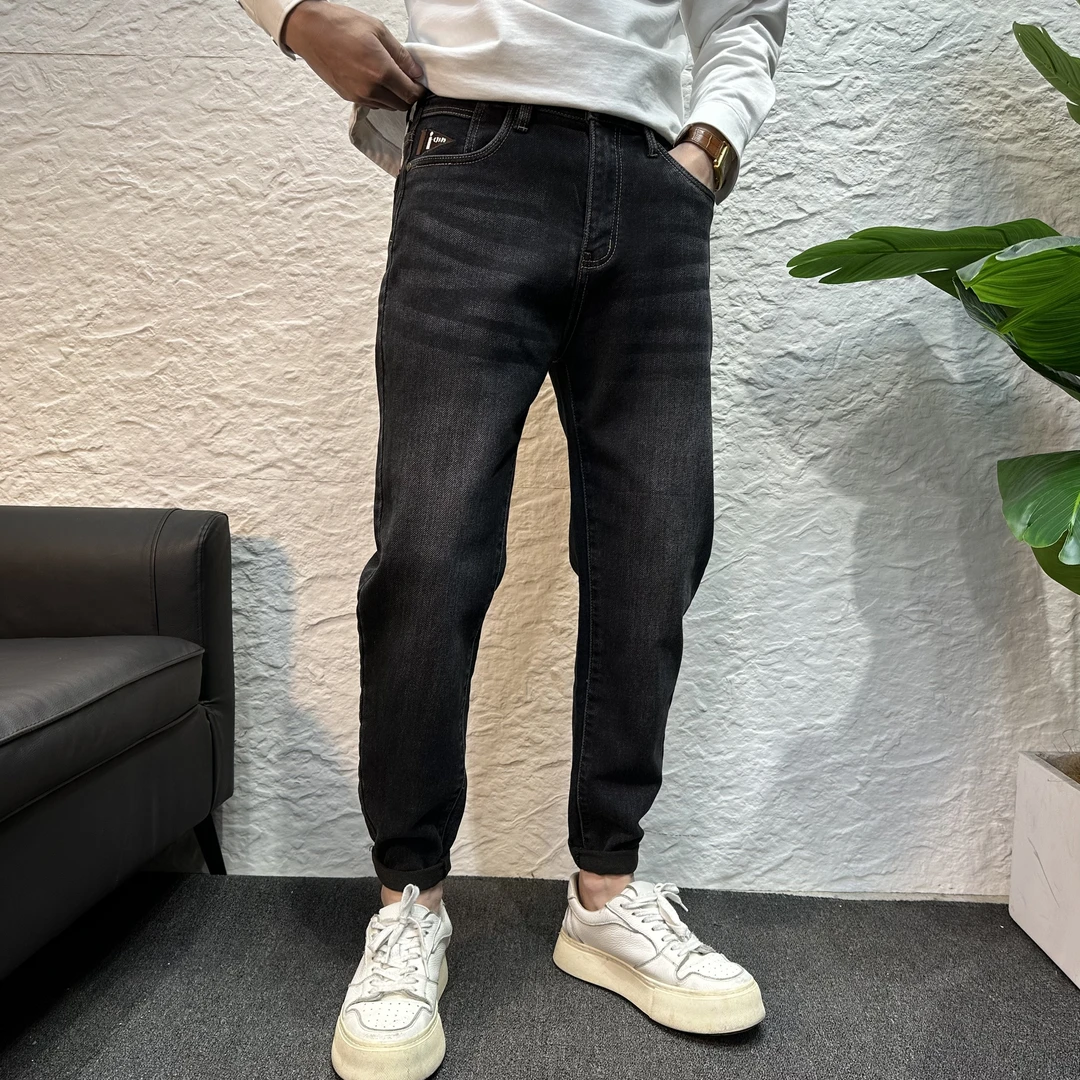 牛仔裤潮流时尚弹力男装修身小脚烟灰色牛仔裤-9931