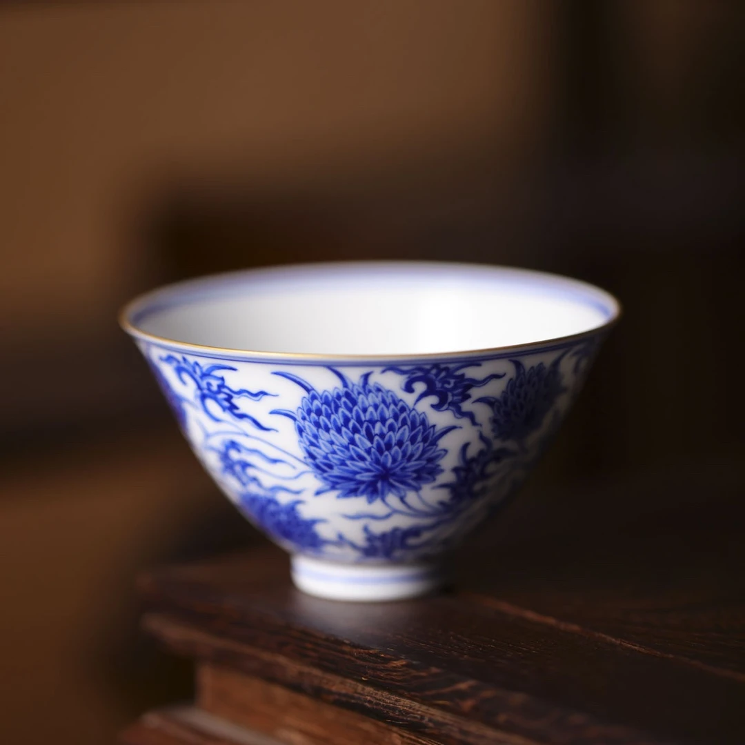 自慢堂-大盏杯青花缠枝莲-高档家用茶道分茶纯手工