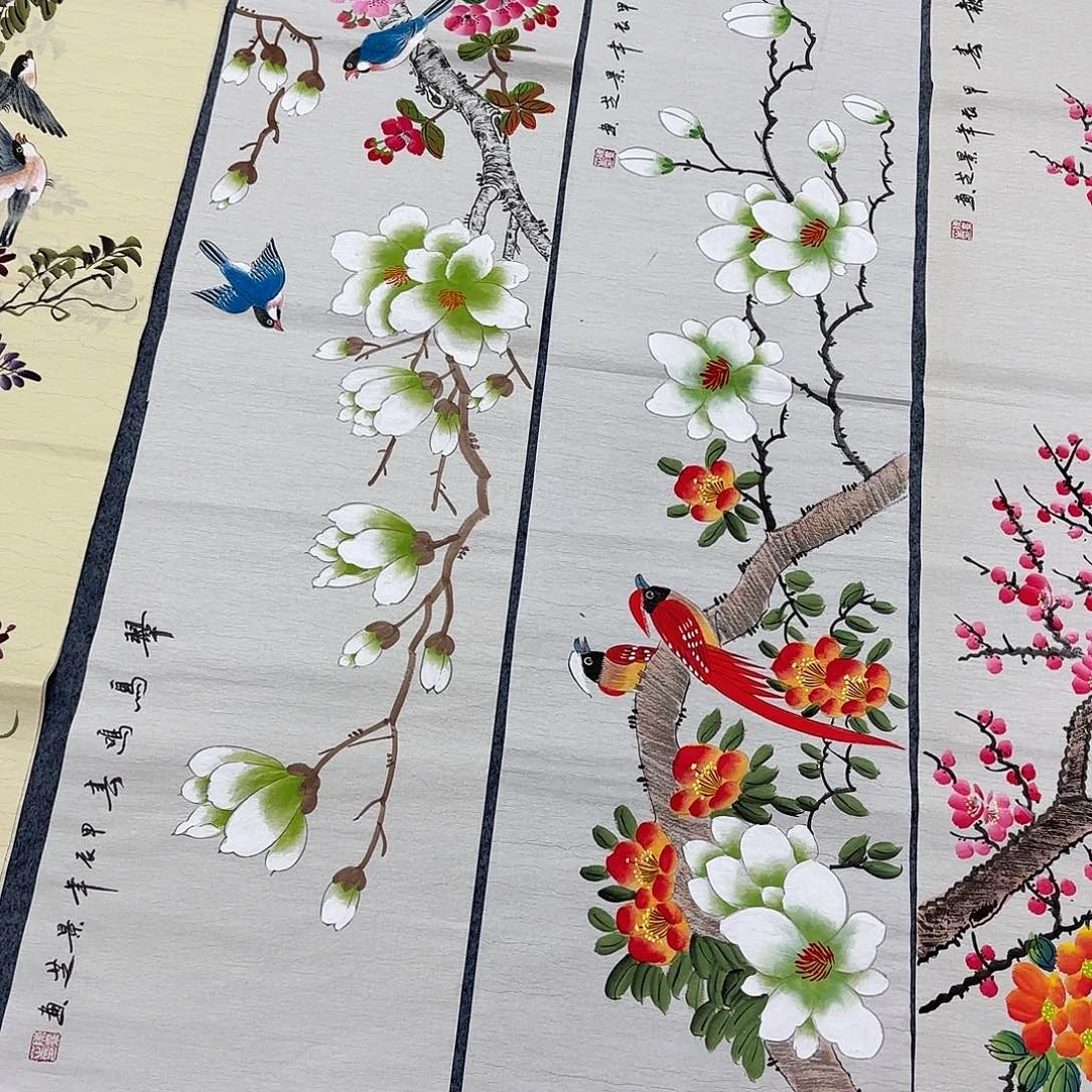 国画那**景尺寸35X140手绘作品