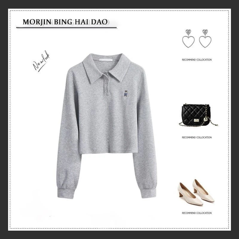 大码女装春季2025新款时尚polo领长袖上衣女遮肚显瘦百搭休闲衣服