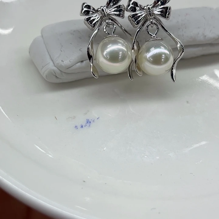 银S925镶嵌耳饰海水珍珠8mm