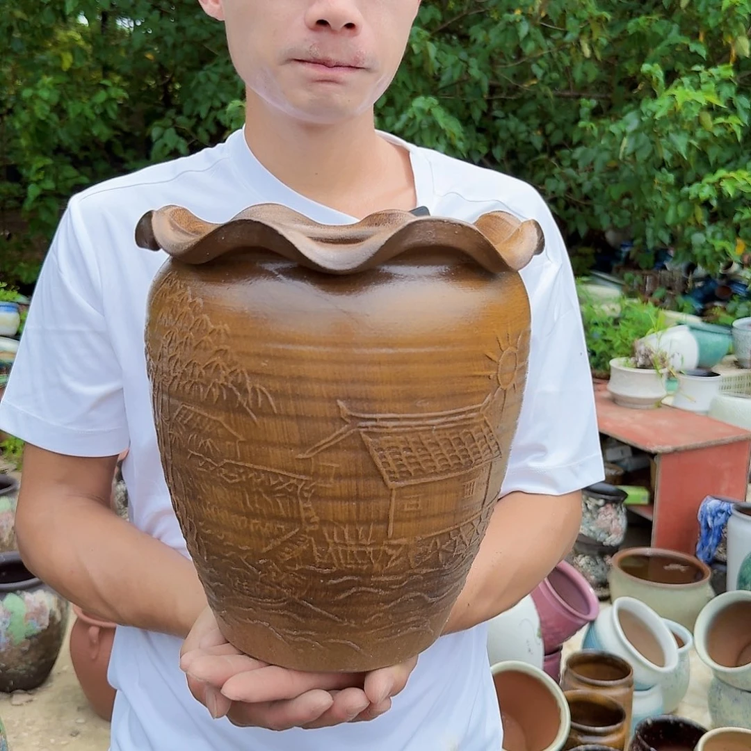 紫砂花盆瑕疵一个柴烧一个一个