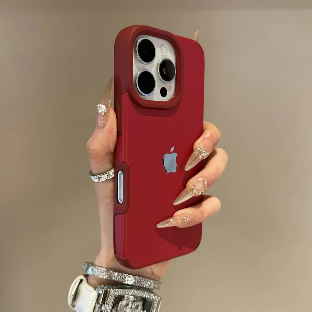 秋冬纯色高级荔枝纹适用iPhone16手机壳14苹果15promax全包13软12