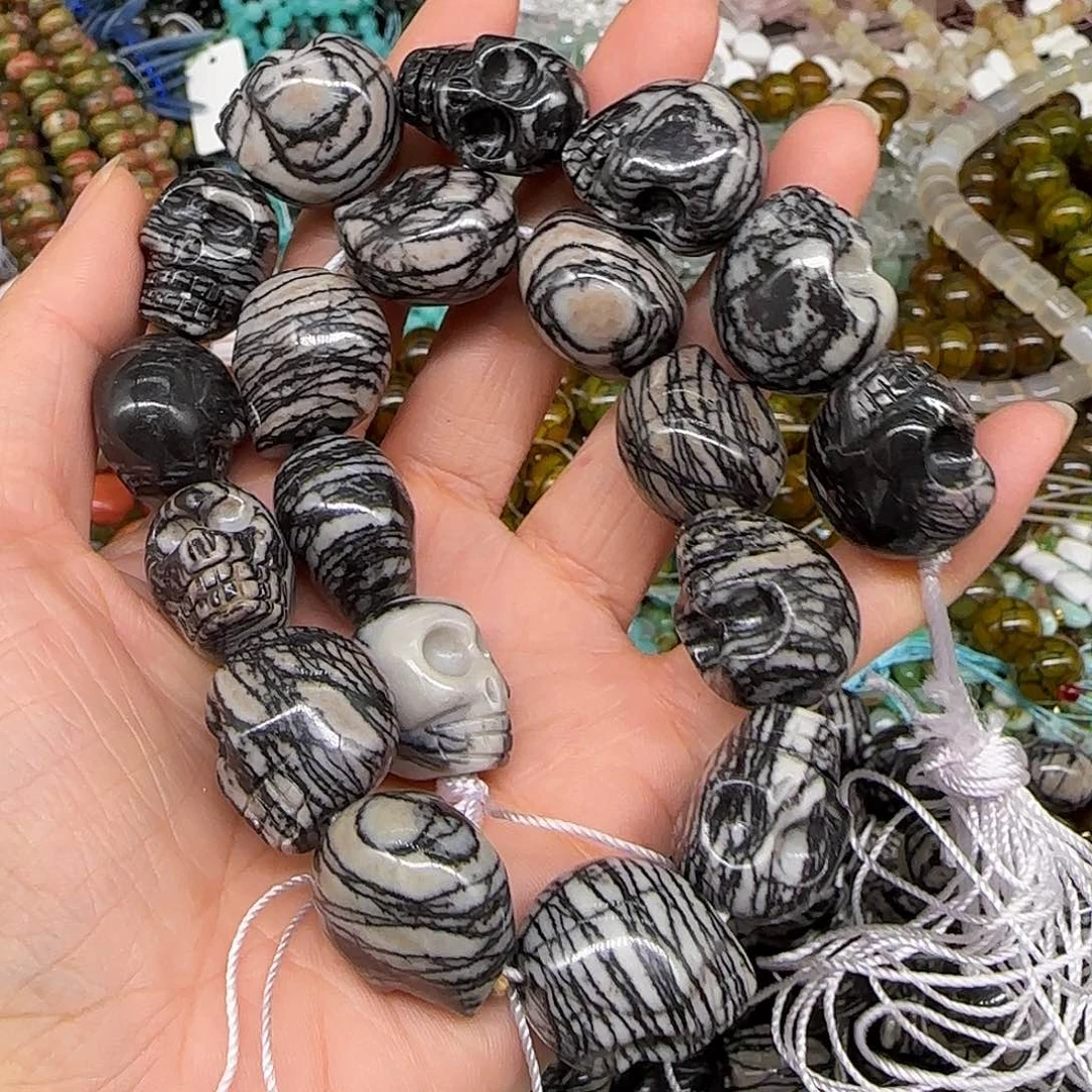 玛瑙/玉髓合金珠宝半成品黑线石恶灵15-20mm一条