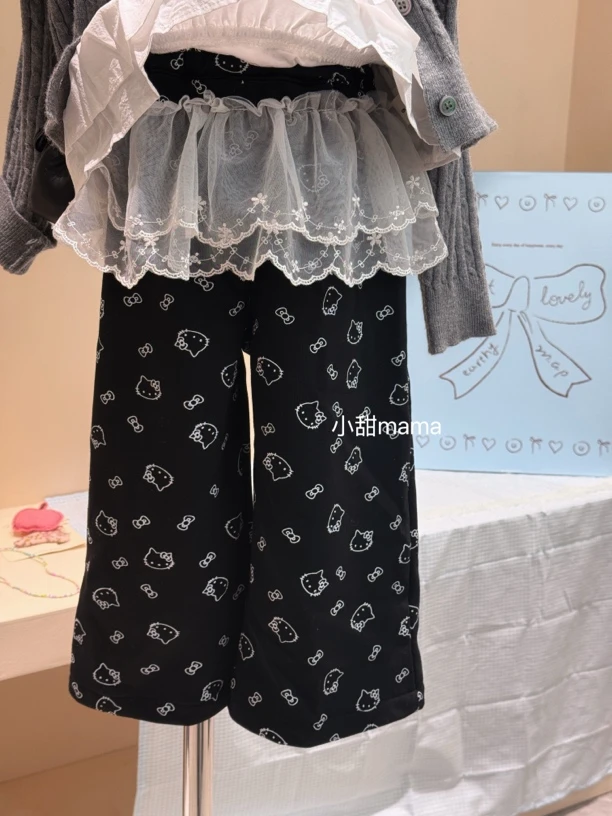 女童春夏百搭猫咪屁帘裤儿童阔腿卫裤洋气女宝印花裤子