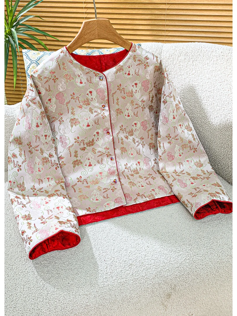 237 新中式国风红色八宝葫芦宋锦开衫复古百搭显瘦上衣女