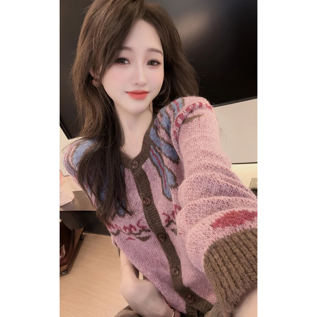 【陈陈私服】洋气氛围感提花长袖针织开衫气质减龄显瘦上衣25102204