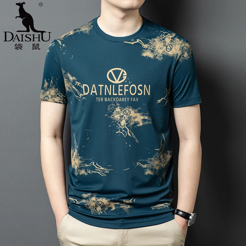 Dai Shu/袋鼠男士短袖t恤夏季新款时尚印花大码圆领上衣男装衣服