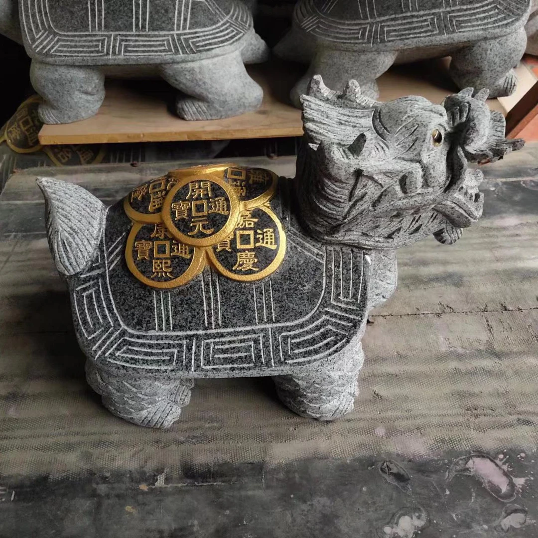 40cm景观喷水五钱币龙龟石雕赑屃水景喷泉装饰摆设庭院假山雕刻龟