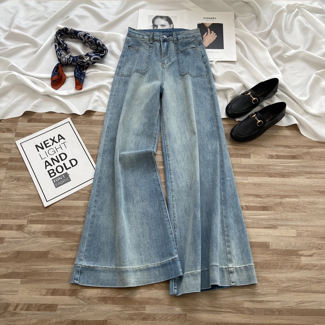 裤型是真的好！阔腿牛仔裤女秋季2025新款高腰显瘦宽松大脚流浪裤