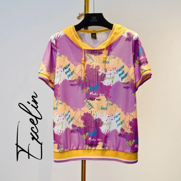 【和平世界夏季冰丝速干帽衫】透气舒适短袖穿搭显瘦女士T恤减龄