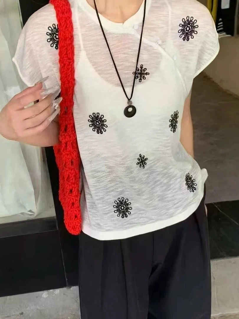 显瘦休闲无袖宽松型短袖圆领夏季针织衫毛针织衫薄款2462