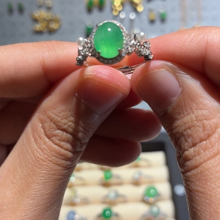 翡翠银S925镶嵌戒指B16