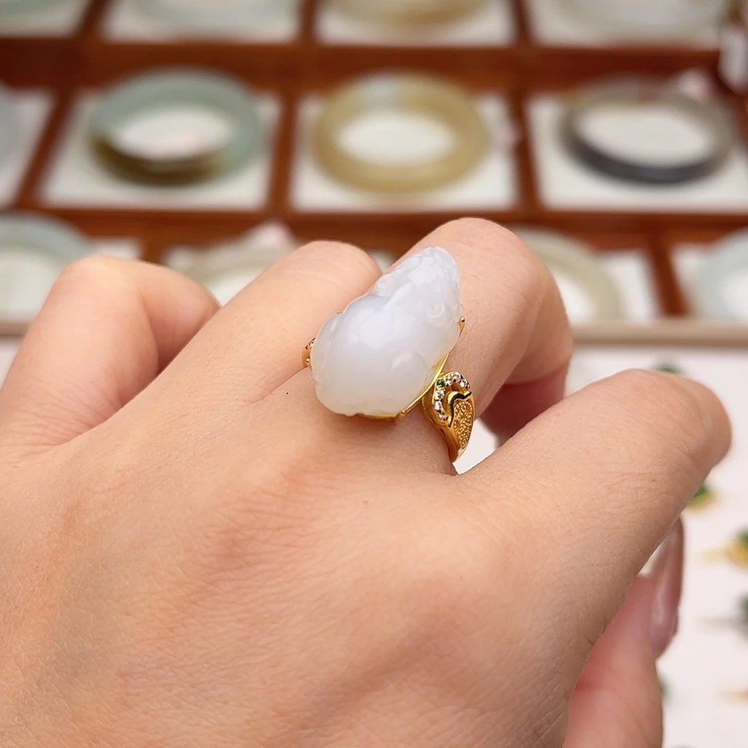 和田玉银S925镶嵌戒指