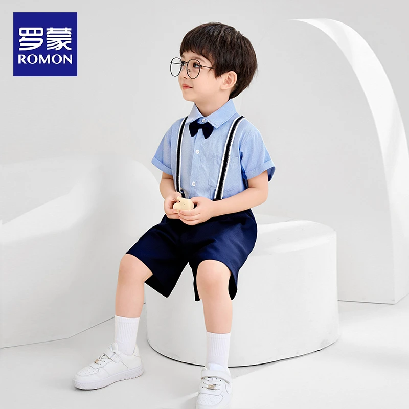 Romon/罗蒙儿童礼服套装生日花童背带裤男童夏季主持人服装帅