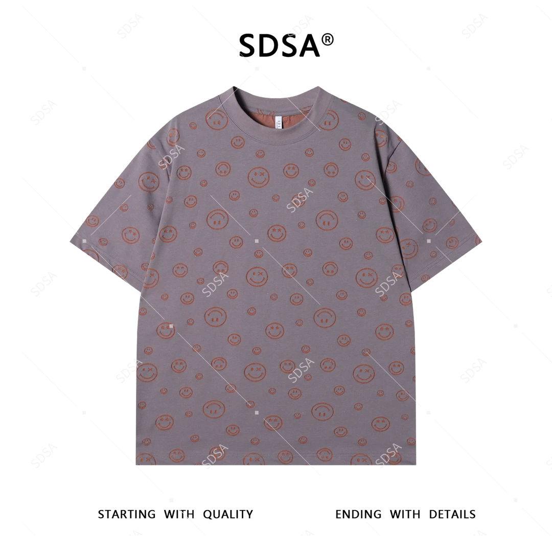 SDSA夏季新款男士痞帅撞色割破笑脸设计圆领短袖T恤宽松时尚上衣