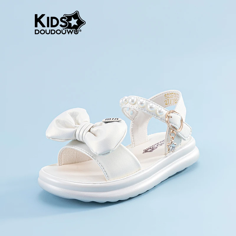 豆豆屋童鞋休闲凉鞋2025夏季新款中童蝴蝶结厚底休闲沙滩鞋