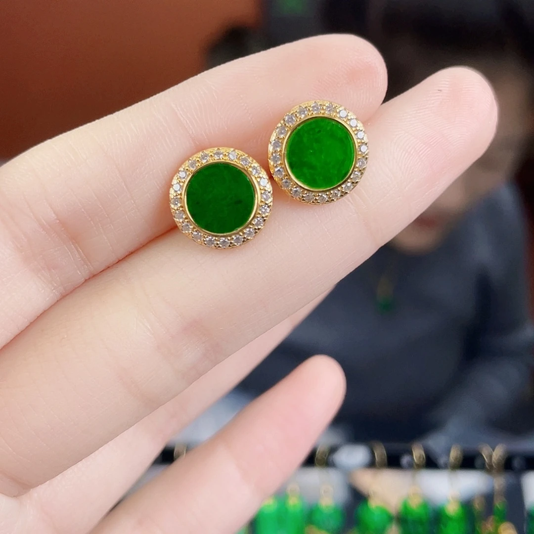 翡翠银S925镶嵌耳饰