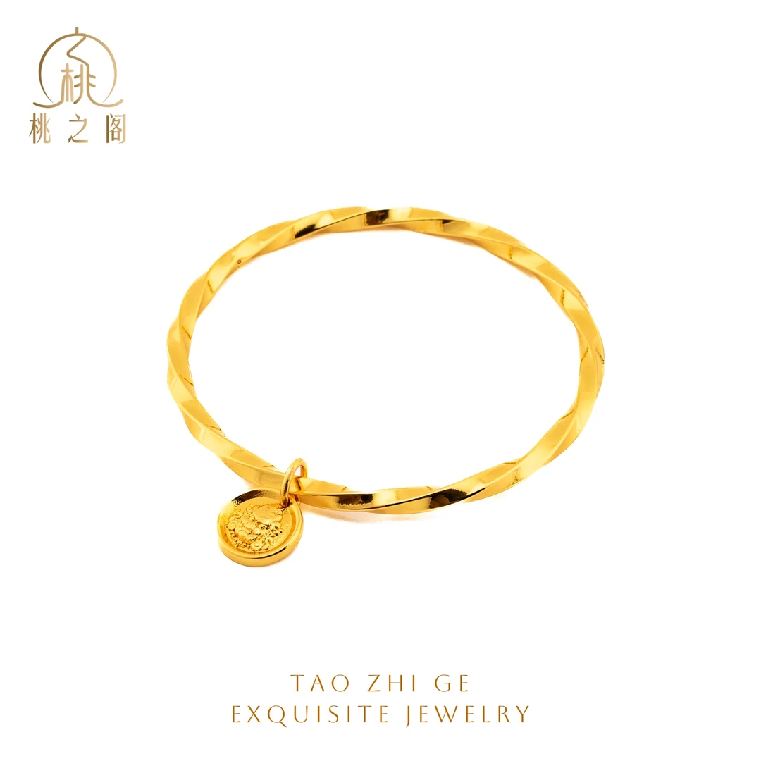 铜合金手镯 VONO梵诺轻奢 新中式黄财神莫比乌斯亮面绕花闭口手镯