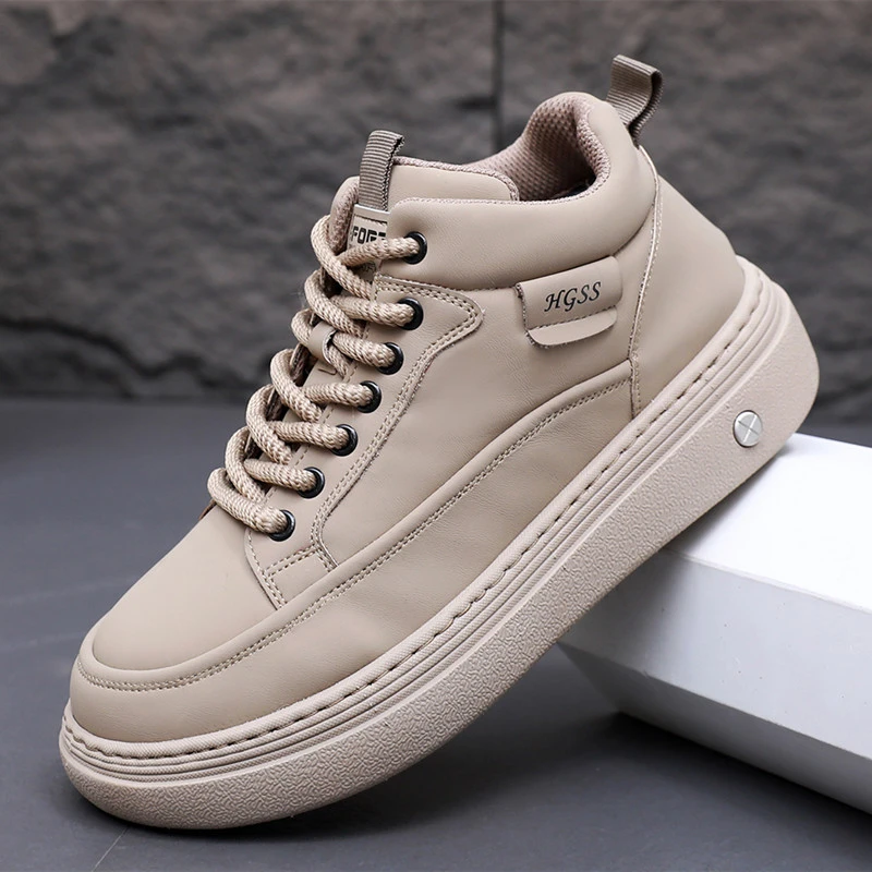 广州布鞋休闲风高帮棉鞋黑色高帮男鞋户外休闲鞋冬季加绒中跟男鞋