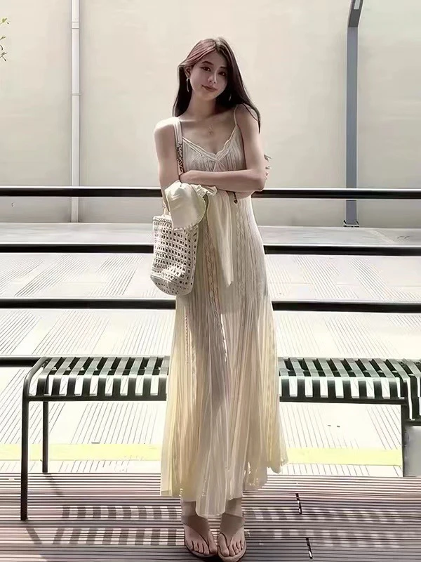 战袍纯色夏季长裙泡泡袖印花裙子性感收腰吊带裙睡裙时尚夏日穿搭