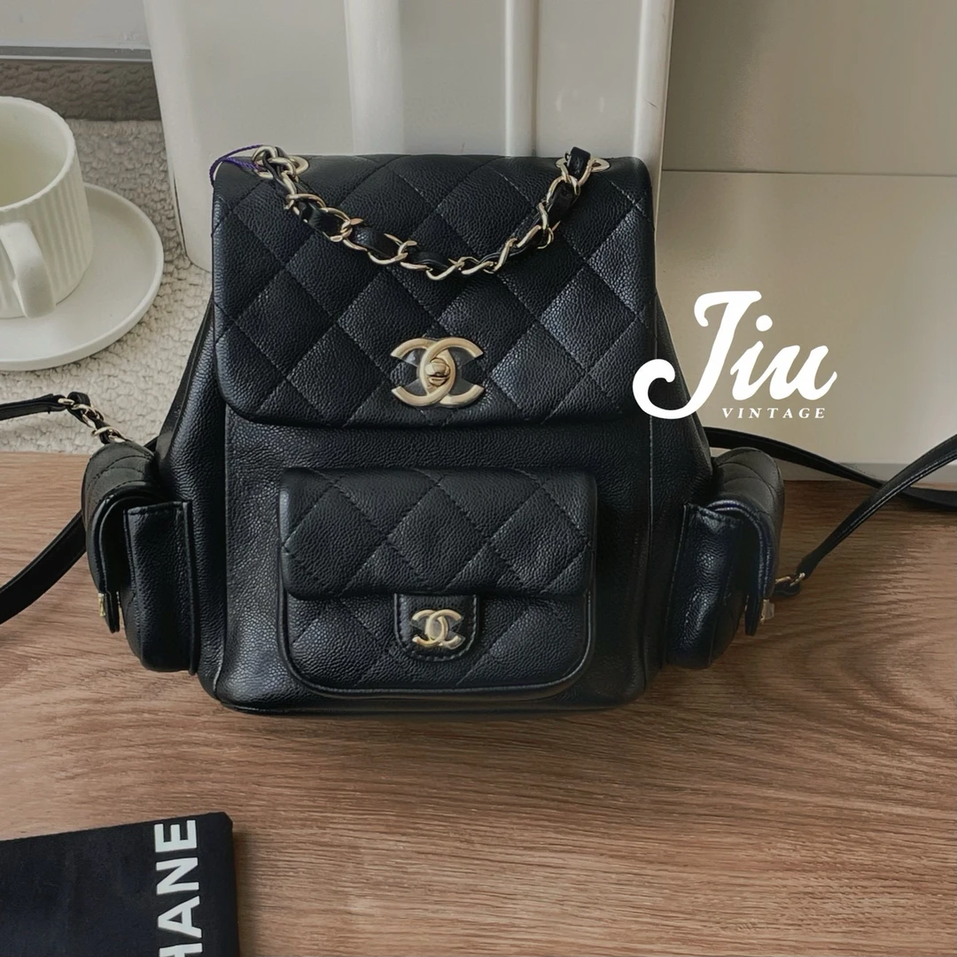 99新 Chanel/香奈儿  黑金荔枝大号双肩包CG14-0122百搭经典时尚