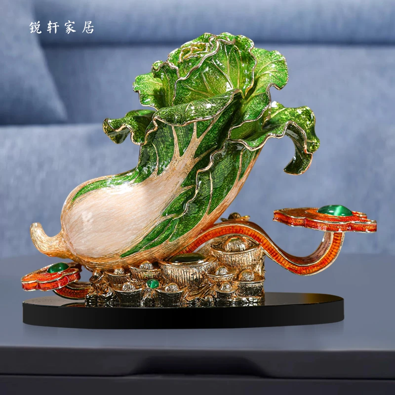 新款珐琅彩如意白菜摆件办公室酒柜高级感桌面装饰品乔迁开业礼