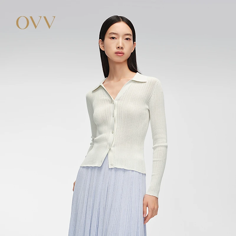 OVV春夏新款女装丝棉混纺经典舒适柔软长袖针织开衫外套