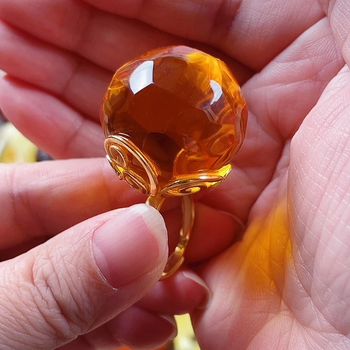 琥珀银S925镶嵌裸石戒指