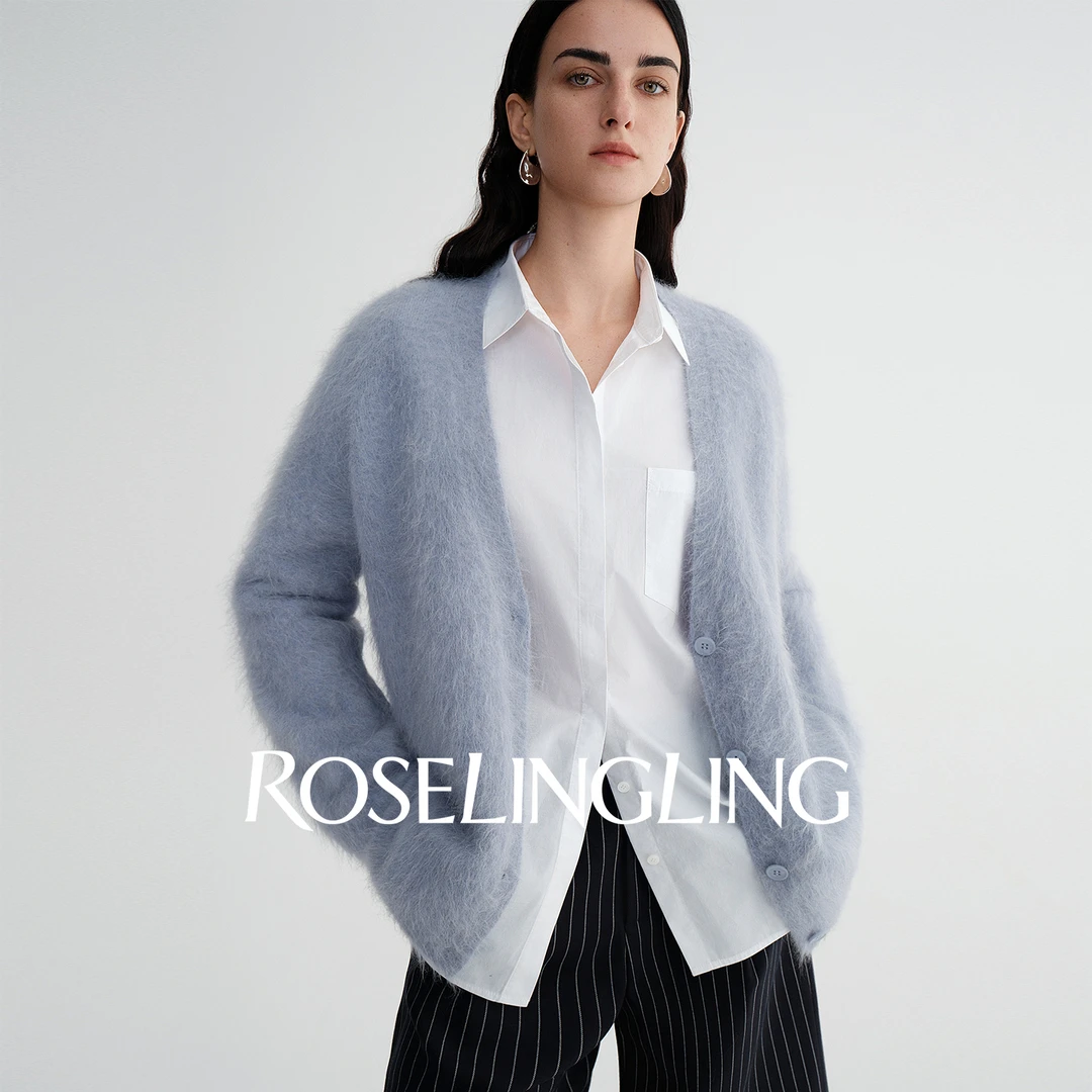 ROSELINGLING松弛感核心 朦胧雾面苏力羊驼毛拉毛感廓型V字领开衫