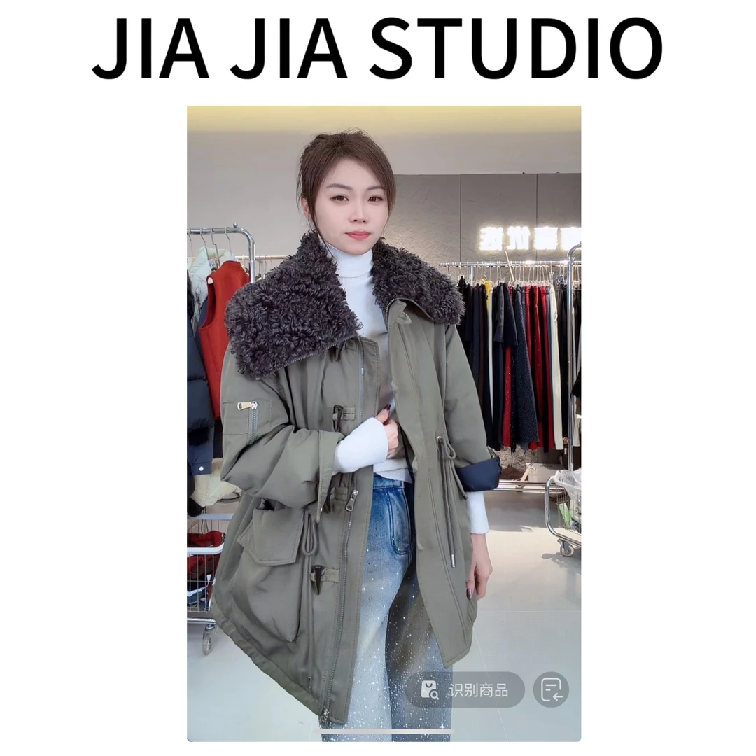 嘉嘉推荐#113【冬季夹棉加厚款】韩版翻领云朵棉牛角扣派克服