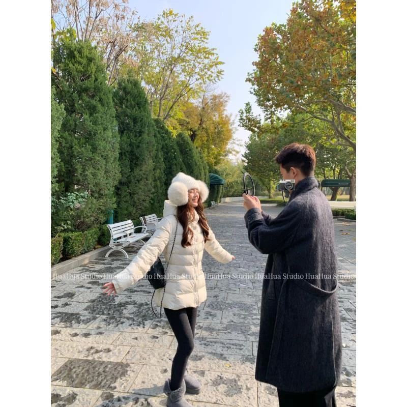 【花花】小蛮腰~韩版时尚百搭设计感宽松显瘦连帽羽绒服外套