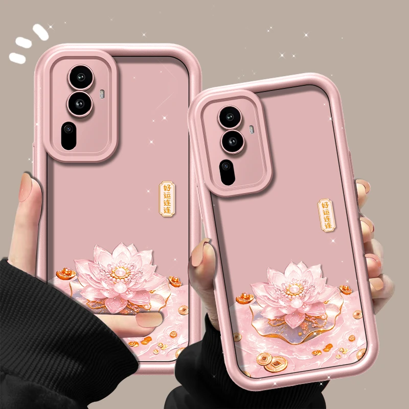 适用opporeno11手机壳荷花连连金漆天眼阶梯软硅胶全包防摔保护套