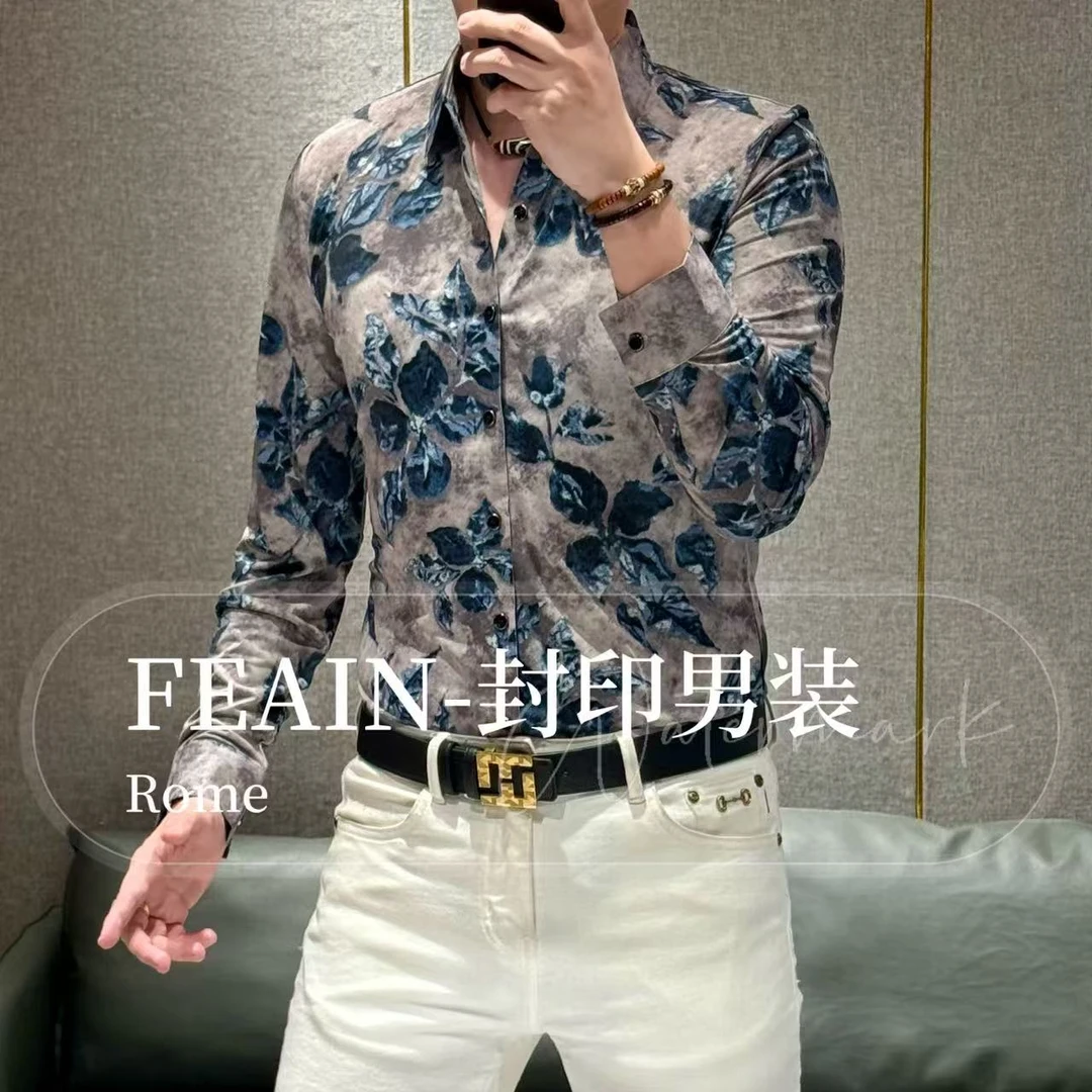 高端定制早秋莱卡弹力中国风元素男士长袖衬衫1919