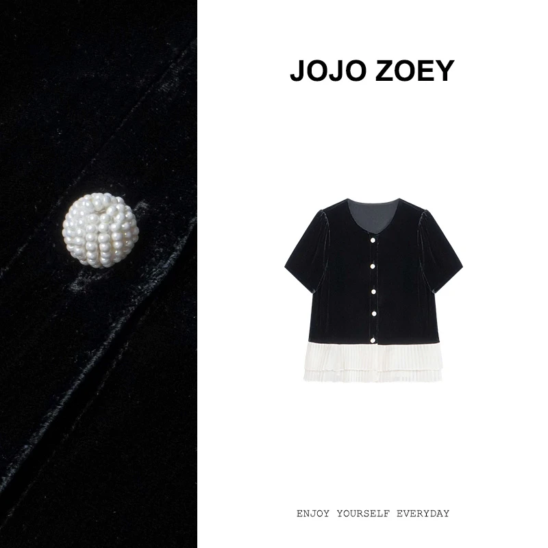 JOJO ZOEY【清仓NO退换】满目星河~气质百搭拼接短袖上衣dx-3925