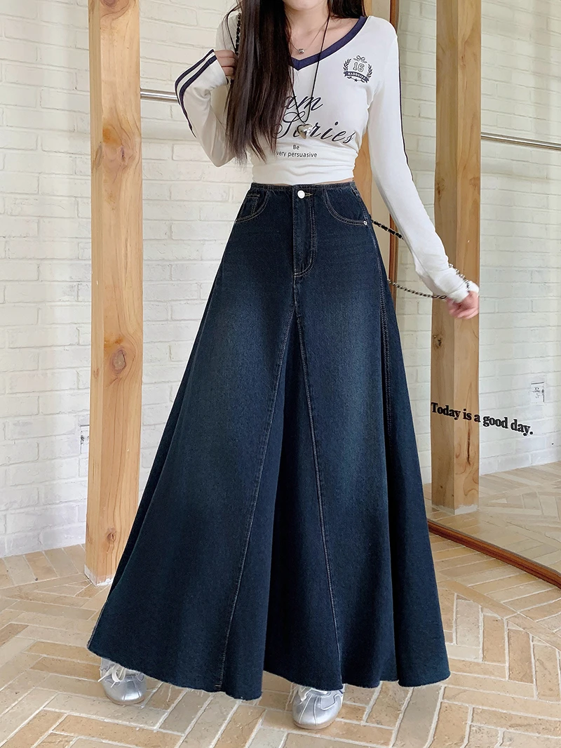 2025秋款胖mm大码女韩系百搭设计感牛仔群显瘦长款半身裙30809