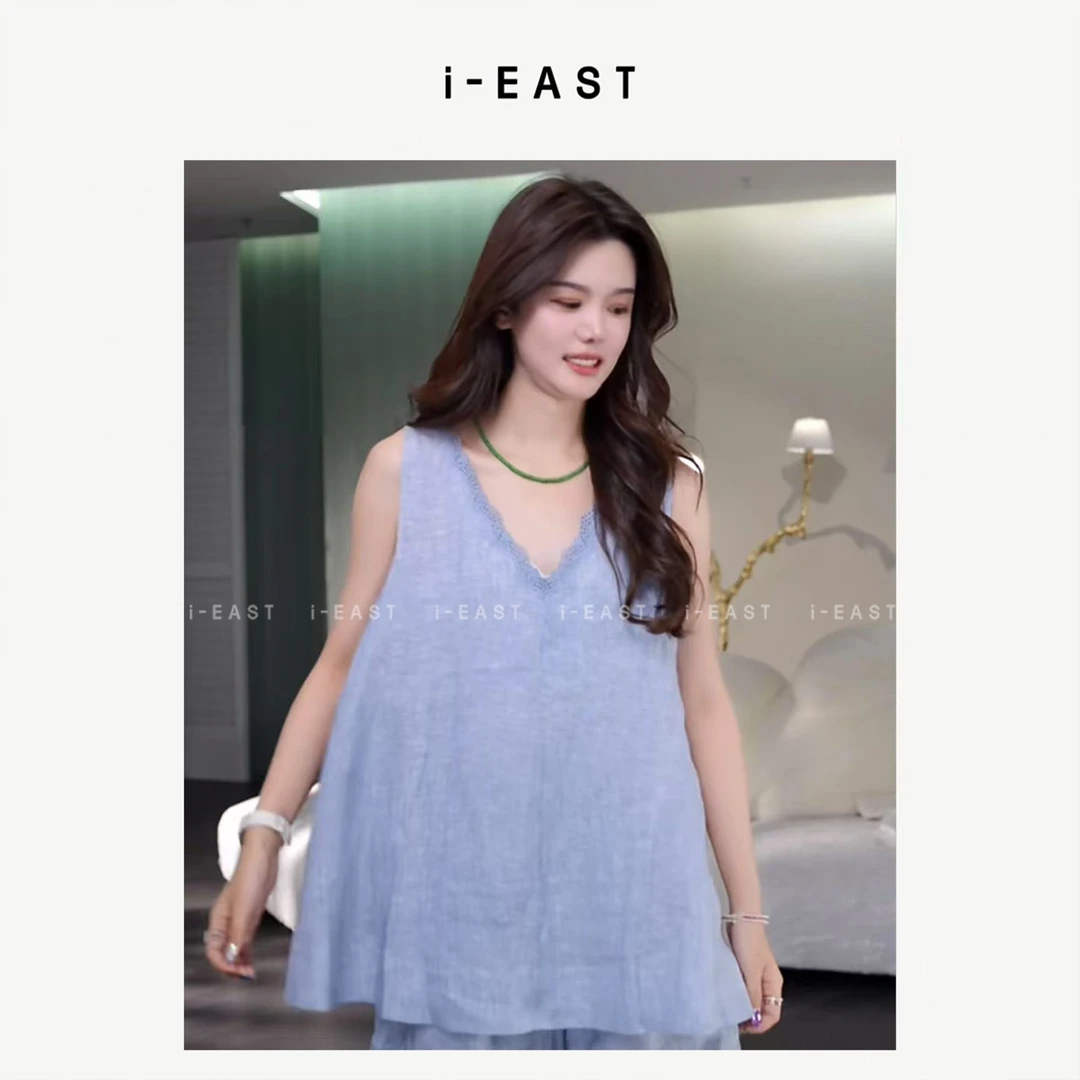 i-EAST 西海岸甜姐~V领蕾丝边设计感无袖套装-5X TZ78687