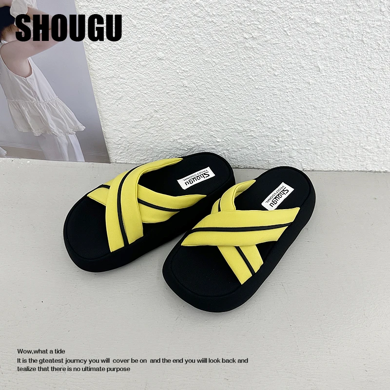 shougu/首谷外穿休闲防滑一字拖夏季百搭厚底小众网红交叉沙滩鞋