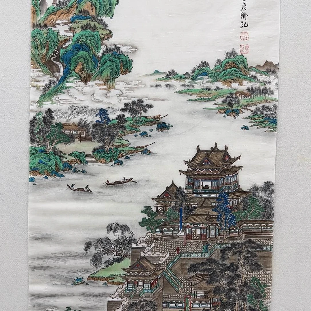 用***7国画精品山水绢本