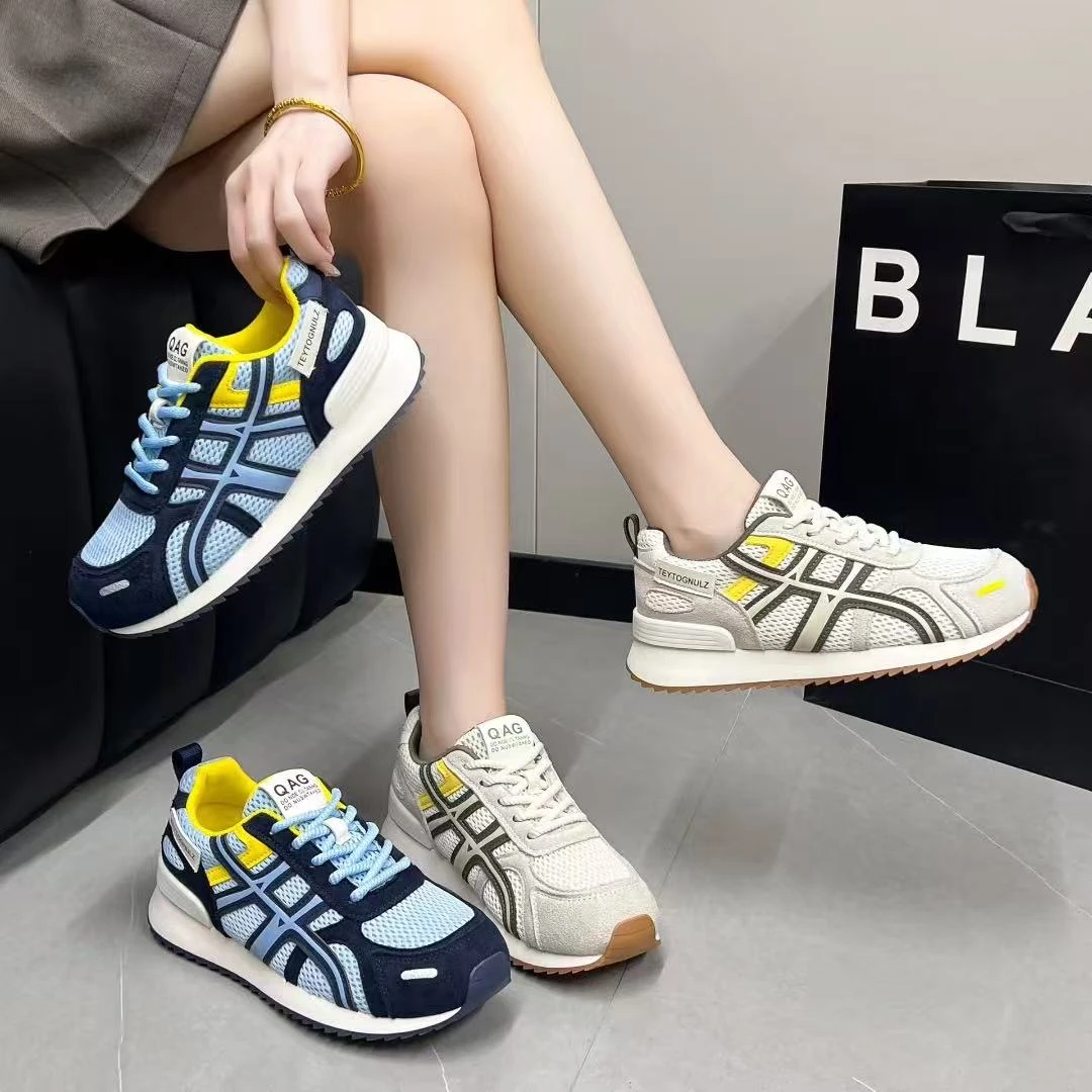 新款港风双网面老爹鞋女ins潮2025秋季新款复古百搭休闲德训鞋