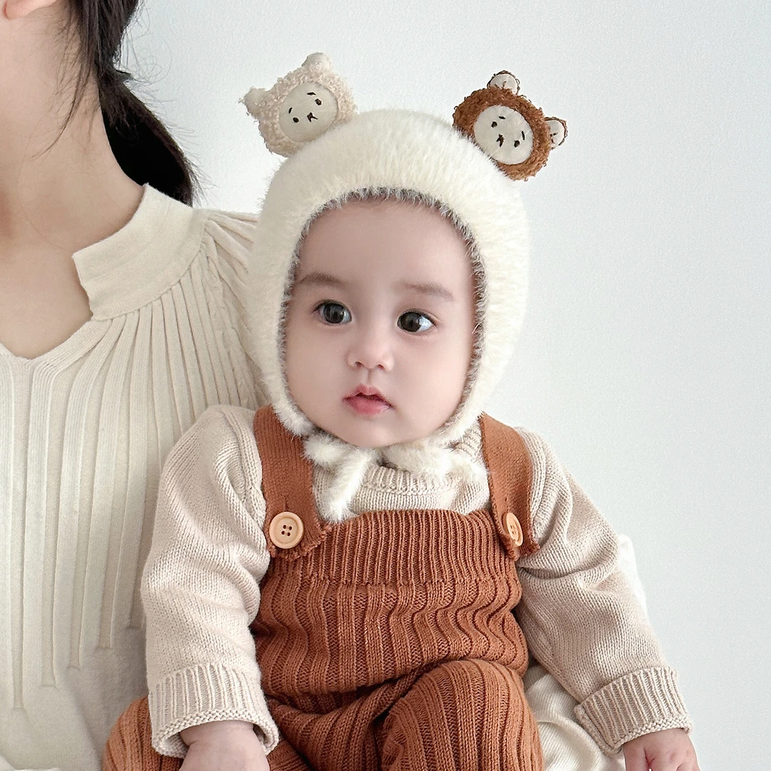 婴儿帽子秋冬季宝宝护耳针织帽婴幼儿男毛线帽女加厚保暖冬天新款