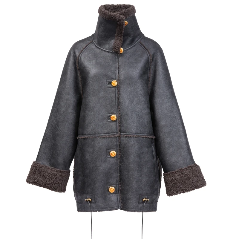 LC灵蛇扣毛绒皮草拼接外套P5AD10112034、P5AD10112035