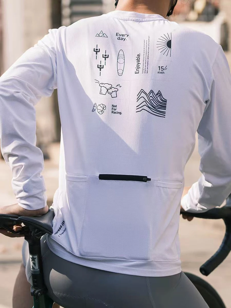 印花3口袋长袖骑行T恤速干防晒骑行服通勤男女宽松夏季户外速干衣