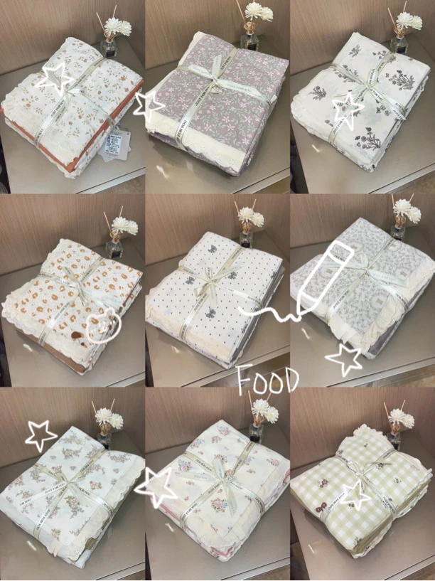 ins小清新水洗棉皱皱纱四件套被套床单花边木棉纱1.5-1.8m床品