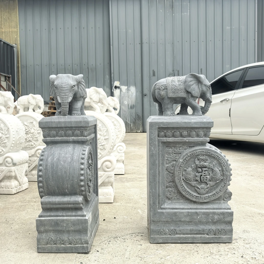 天然青石整石雕刻小象款抱鼓石适用于庭院别墅饭店门口假一赔十