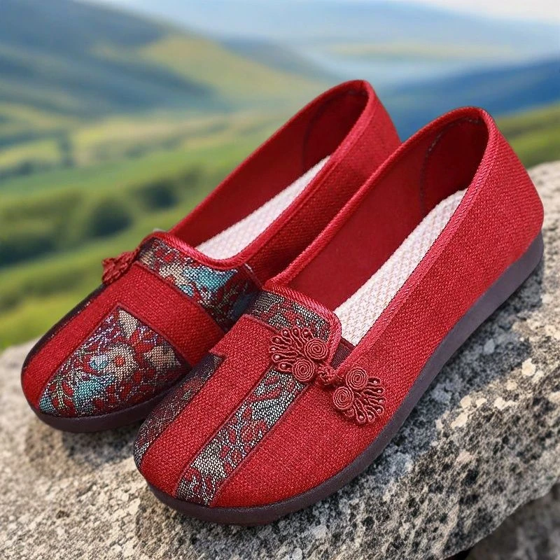 防滑妈妈鞋一脚蹬复古透气老人鞋老北京布鞋奶奶鞋民族风老年舒适