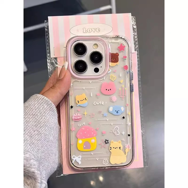 磨砂硅胶小动物涂鸦适用15pro手机壳13promax保护套透明