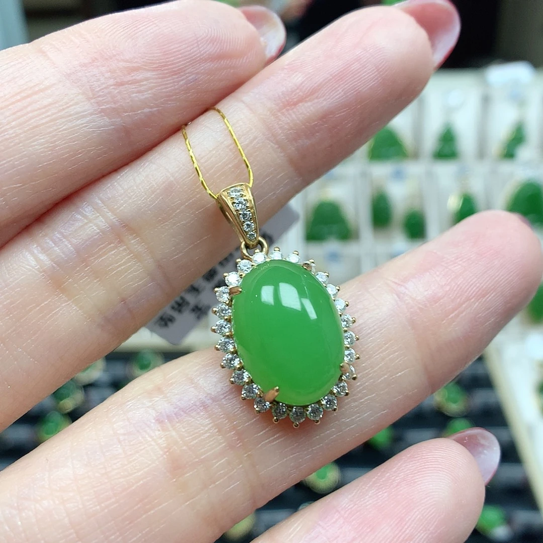 和田玉（碧玉）18K金镶嵌颈饰1014